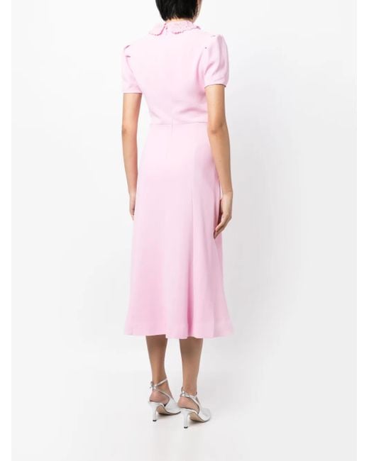Vestido midi con cuello de encaje Self-Portrait de color Pink