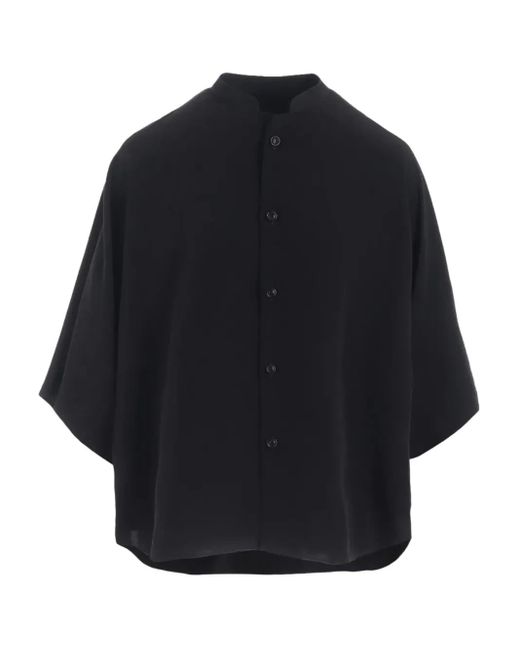 Y's Yohji Yamamoto Blue Mandarin-Collar Short-Sleeve Shirt