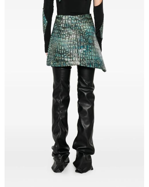 MITILIANE COUTURE Blue Embossed Leather Croc Effect Skirt