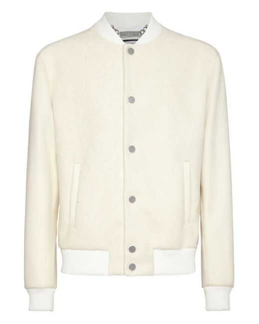 Philipp Plein Natural Wool Bomber With Transparent Strass for men