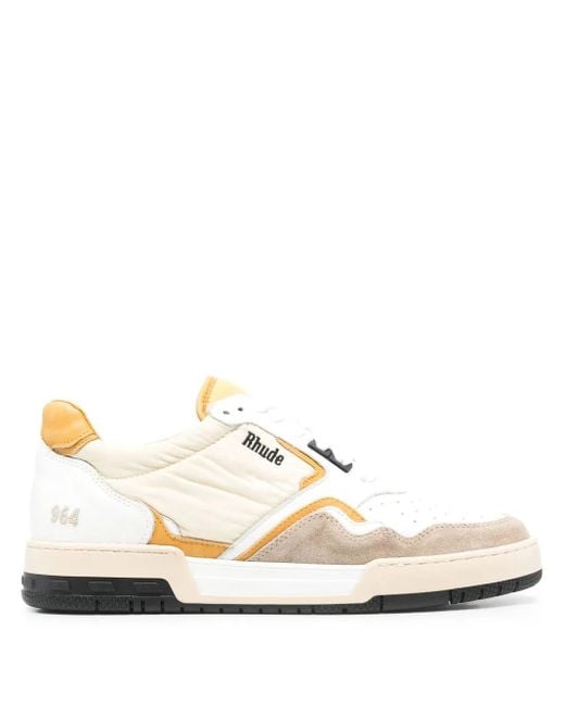Rhude White Low-Top Sneakers With Suede And Mustard Accents for men