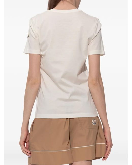 Moncler White Logo-Embroidered T-Shirt