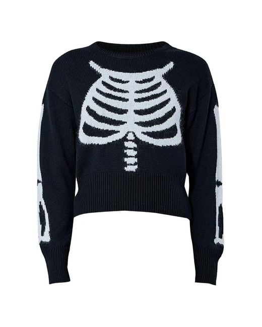 VAQUERA Blue Skeleton-Motif Ribbed-Knit Sweater