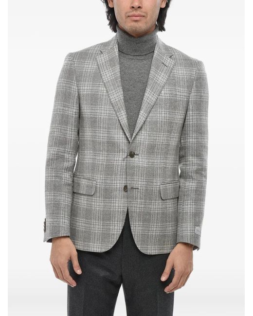 Corneliani Gray Checked-Pattern Single-Breasted Blazer for men