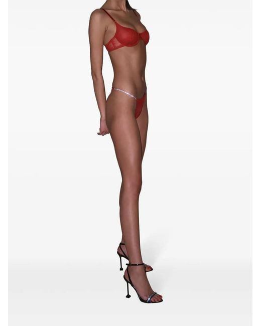 Fleur du Mal Red Bouquet Lace Scooped Balconette Bra