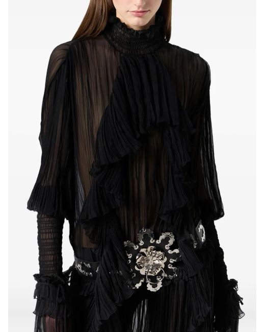 Blumarine Geplooide Maxi-Jurk Met Ruches in het Black