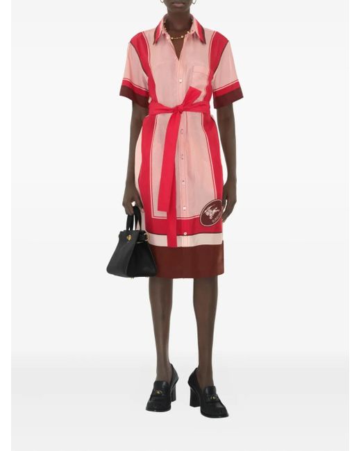 Burberry Red Silk Shirt Dress