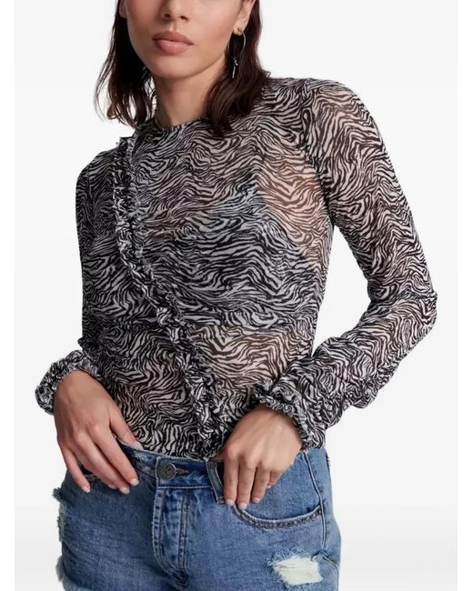 One Teaspoon Gray Zebra-Pattern Blouse
