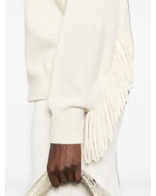FEDERICA TOSI Natural Crew-Neck Long-Sleeve Fringed Wool Sweater