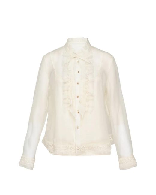 Renli Su White Ruffled Lace-Trim Shirt