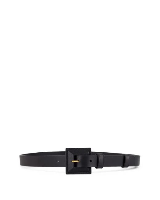 Saint Laurent White Square-Buckle Leather Belt