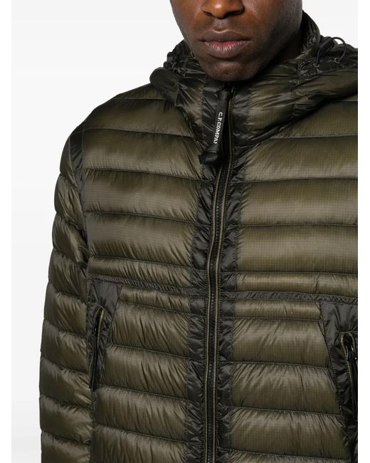 C P Company Green Branded-Zip Puller Padded Jacket for men