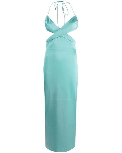 Alex Perry Blue Mason Cut-Out Satin Midi Dress