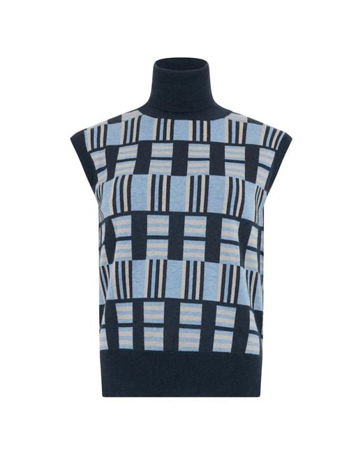 Moorer Blue Geometric-Pattern Sleeveless Jumper