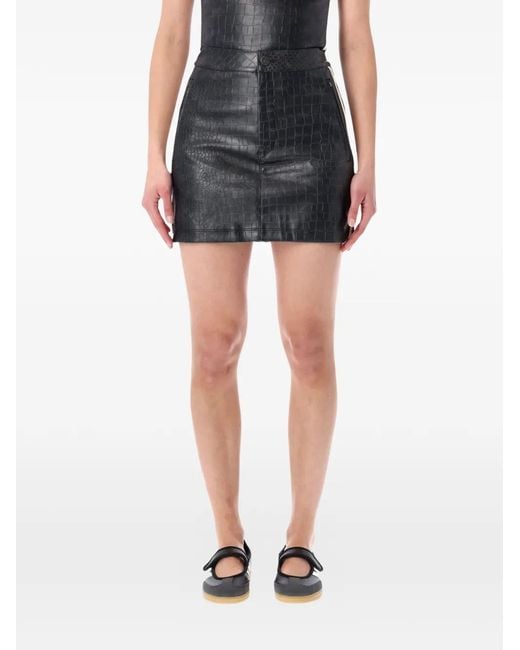 Adidas Black Crocodile-Effect Stripe Mini Skirt