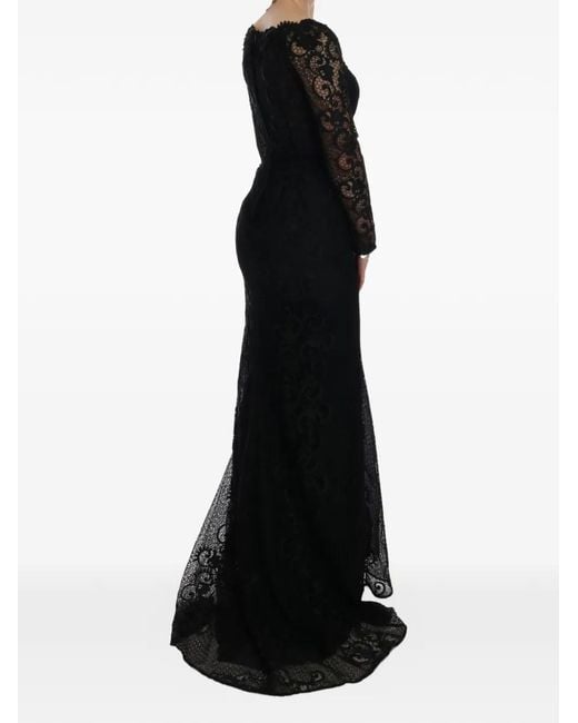 Dolce & Gabbana Black Floral-Lace Long-Sleeved Maxi Dress