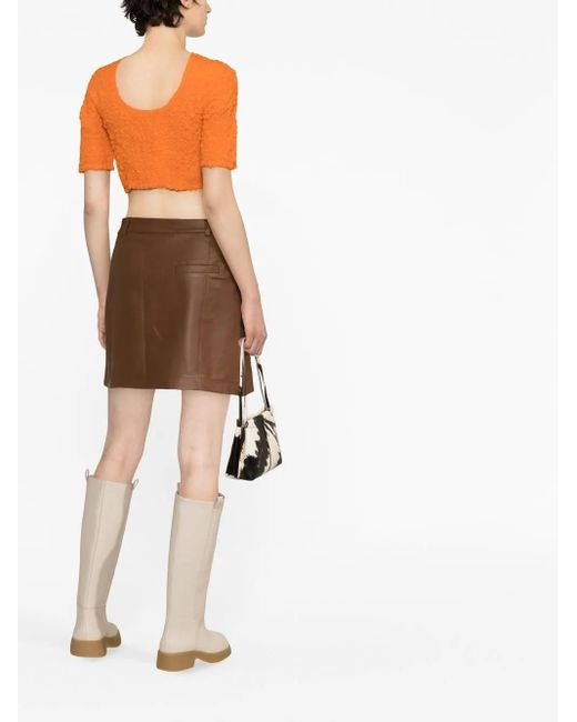 Ganni Orange Shirred Organic Cotton Crop Top
