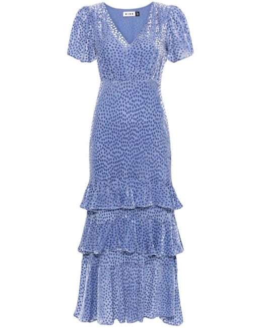 Rixo Blue Gilly Ruffled Midi Dress