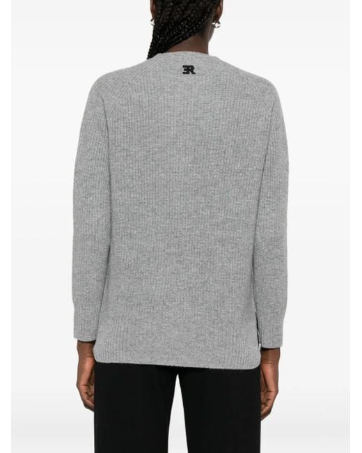 ERMANNO FIRENZE Gray Sequin-Embellished Lace-Panel Sweater