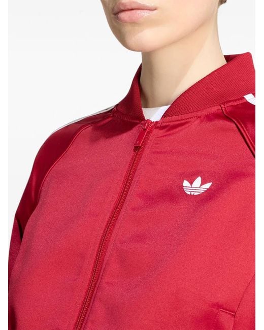 Adidas Red Satin Sst Side-Stripe Bomber Jacket
