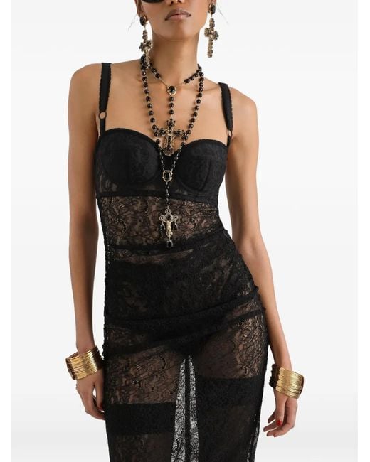 Dolce & Gabbana Black Lace Midi Dress