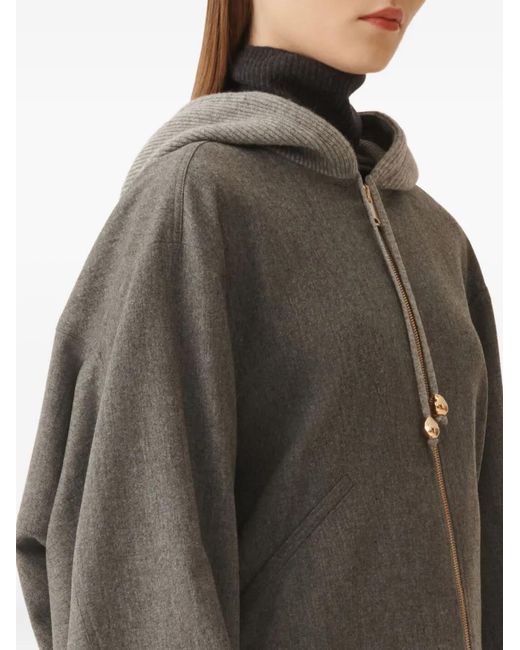 Fabiana Filippi Brown Hooded Balloon-Sleeve Jacket