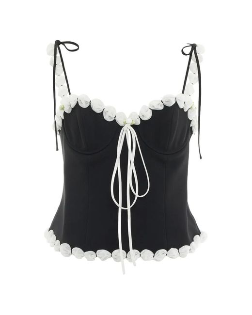 Stolen Stores Black Puff-Trim Tie-Fastening Corset Top