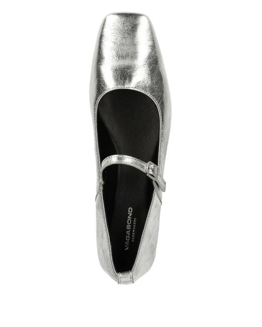 Vagabond White Delia Buckle-strap Square-toe Ballet Flats