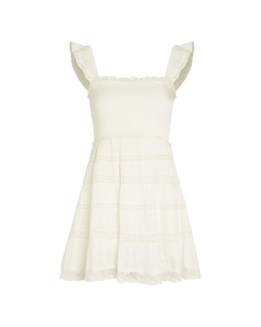 LoveShackFancy White Colbera Shirred Ruffled-Sleeve Mini Dress