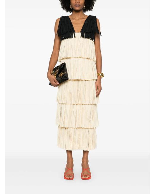 Nanushka Natural Fringed Midi Dress