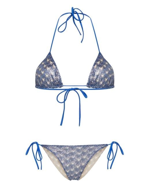 Missoni Blue Lurex Knitted-overlay Bikini