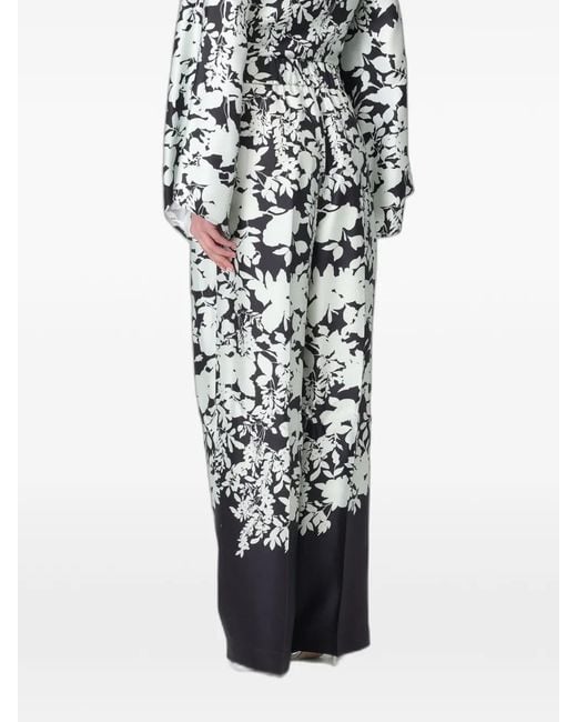 Agnona White Floral-Print Trousers