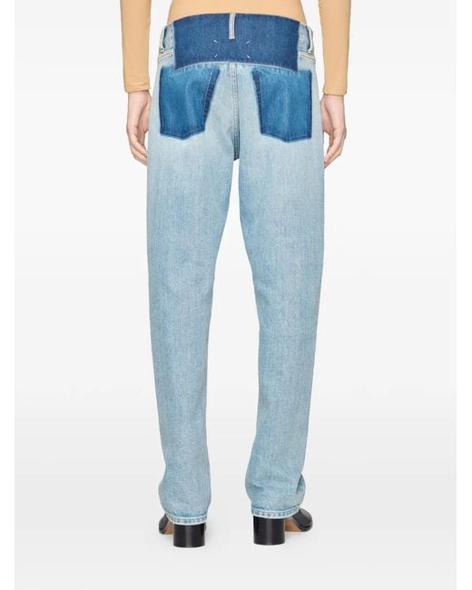 Maison Margiela Blue Jean À Design Patchwork Et Détail De Quatre Coutures Blanches Signature for men