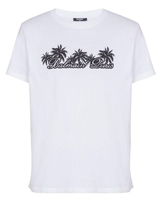 Balmain T-Shirt mit Palmen-Print in White für Herren