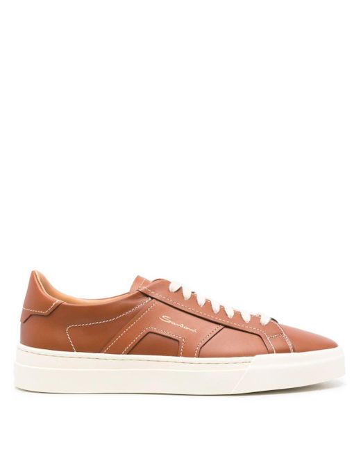 Santoni Pink Panelled Leather Sneakers for men
