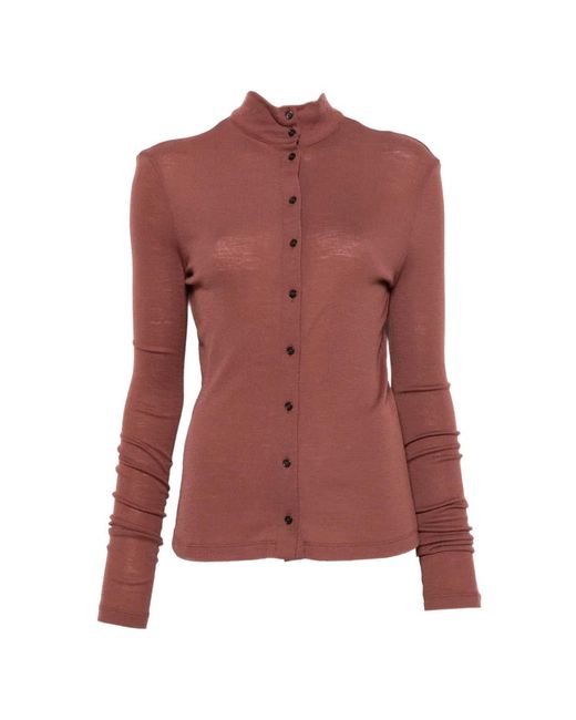 Alysi Red Button-Up Turtle-Neck Sweatshirt