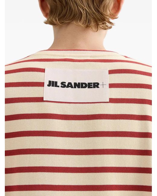 Jil Sander Red Striped-Pattern Logo-Patch T-Shirt for men