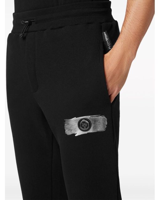 Pantaloni sportivi con placca logo di Philipp Plein in Black da Uomo