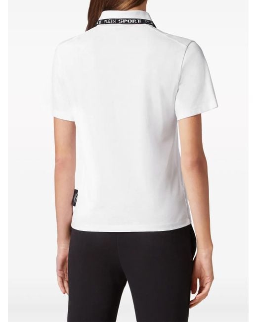 Philipp Plein White Logo-Print Cotton Polo Shirt