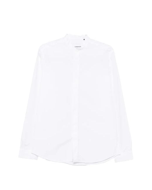 Costumein White Band-Collar Long-Sleeve Shirt for men