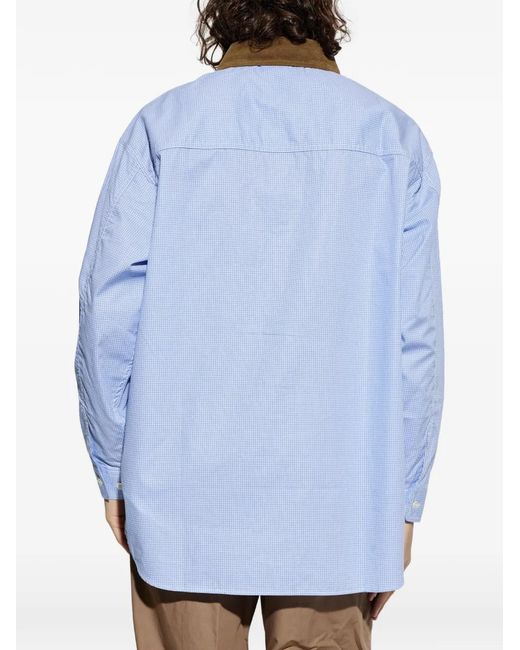 Comme des Garçons Blue Corduroy-Collar Checked Shirt for men