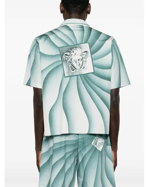 Versace Blue Medusa Vortex-Print Shirt for men