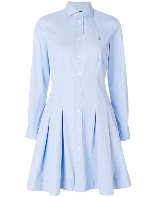Vestido camisero con pliegues Polo Ralph Lauren de color Blue