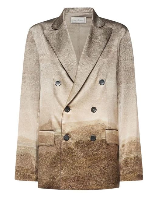 Pierre Louis Mascia Natural Landscape-Print Double-Breasted Jacket