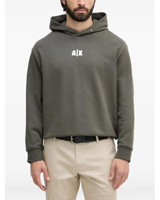 ARMANI EXCHANGE Gray Logo-Patch Snap-Button Hoodie for men