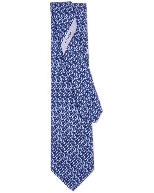 Ferragamo Blue Equestrian-print Silk Tie for men