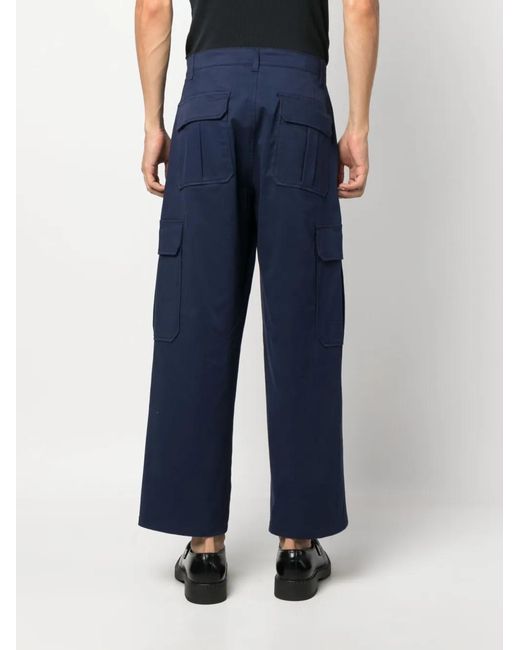 Moschino Blue Logo-Embroidered Cotton Cropped Trousers for men