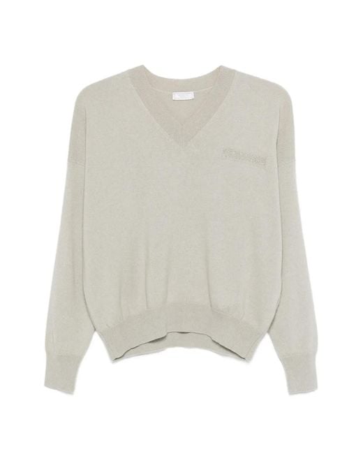 Peserico White Pull Brodées À Col V