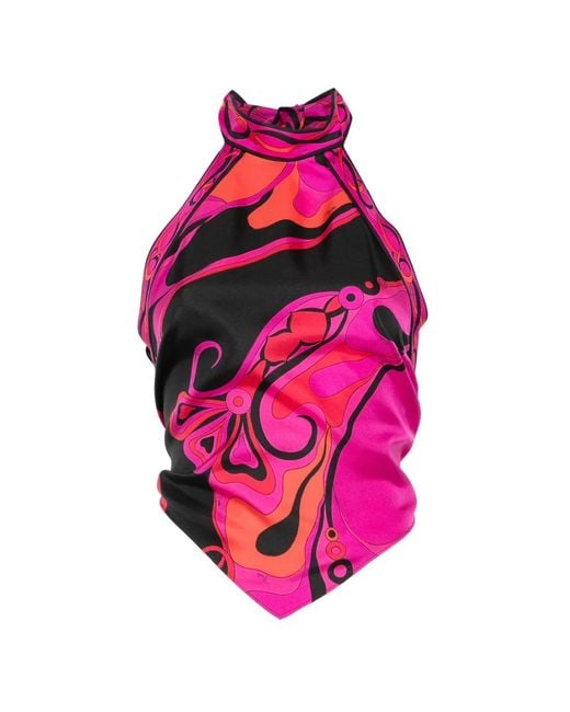 Emilio Pucci Pink Abstract-Print Halter-Neck Top