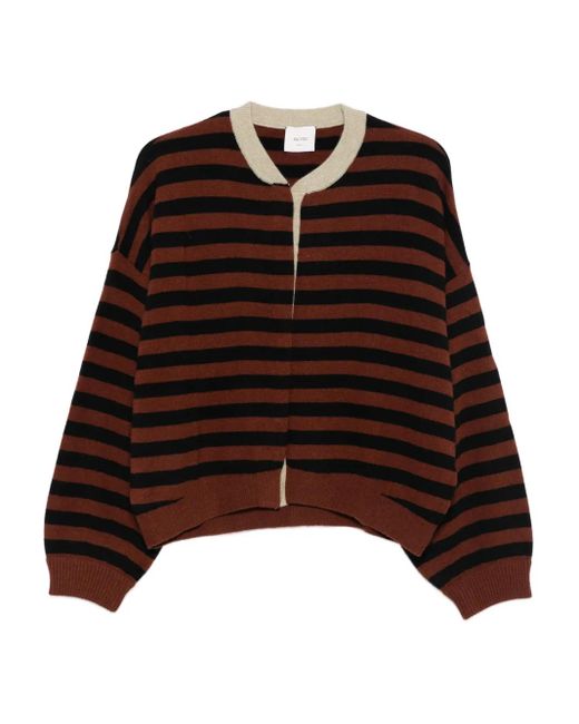 Alysi Brown Striped Button Cardigan